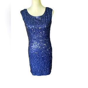 Bluemarine Blugirl Cobalt Blue Sequined Mini Dress, Made in Italy, Size Medium
